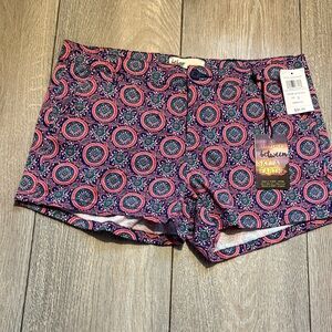 BeBop Pink and Blue Patterned Jean Shorts